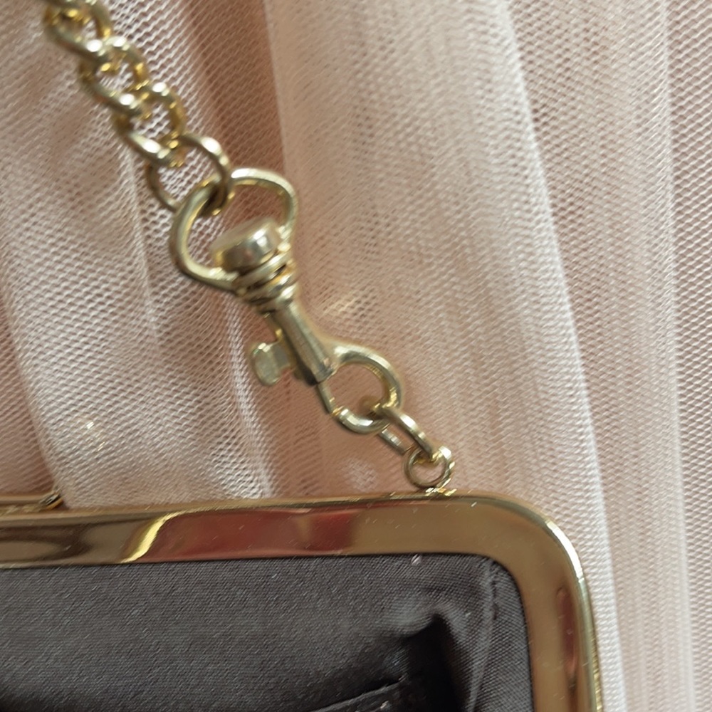 Liz Claiborne Brown Satin Evening Clutch with Gold Chain - Picture 4 of 8
